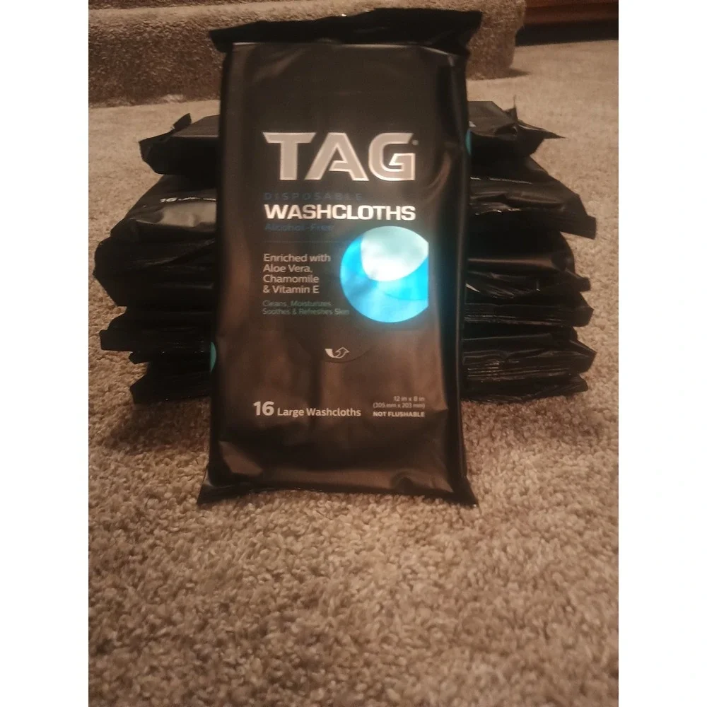 Large Lot Tag Disposable Washcloths. Alcohol -free. 16 Large Wash Clothes.